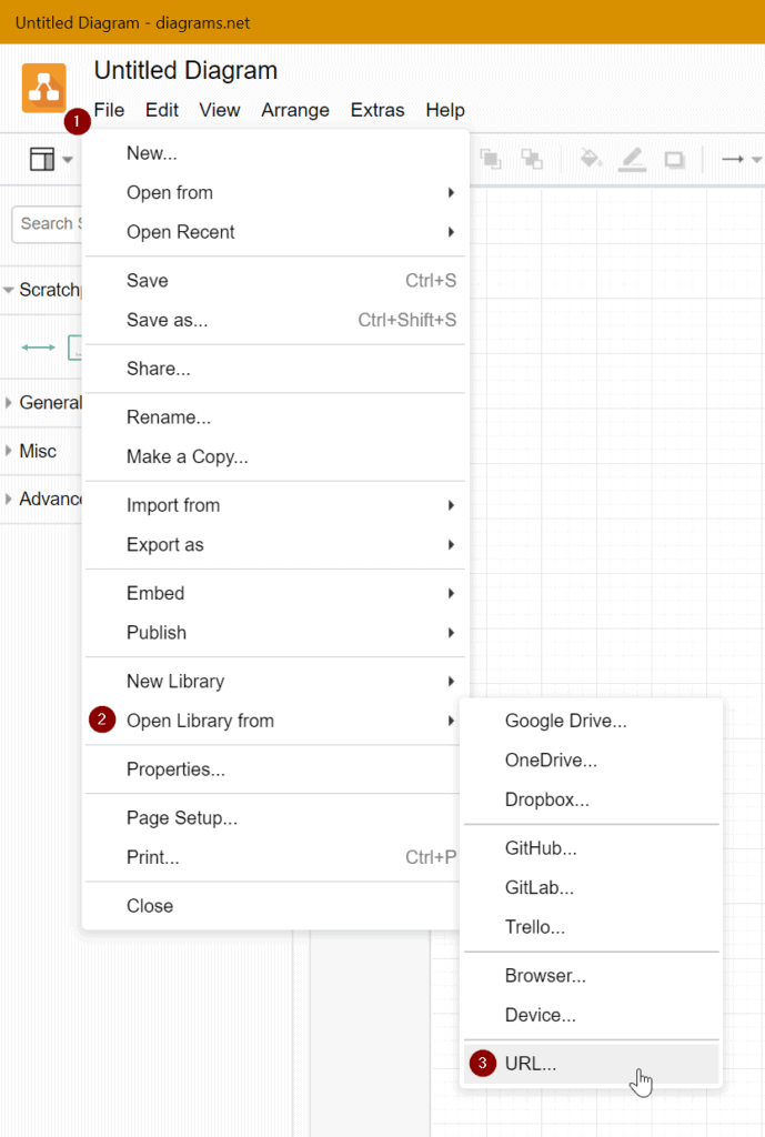 Navigate to 'open library from url' dialog